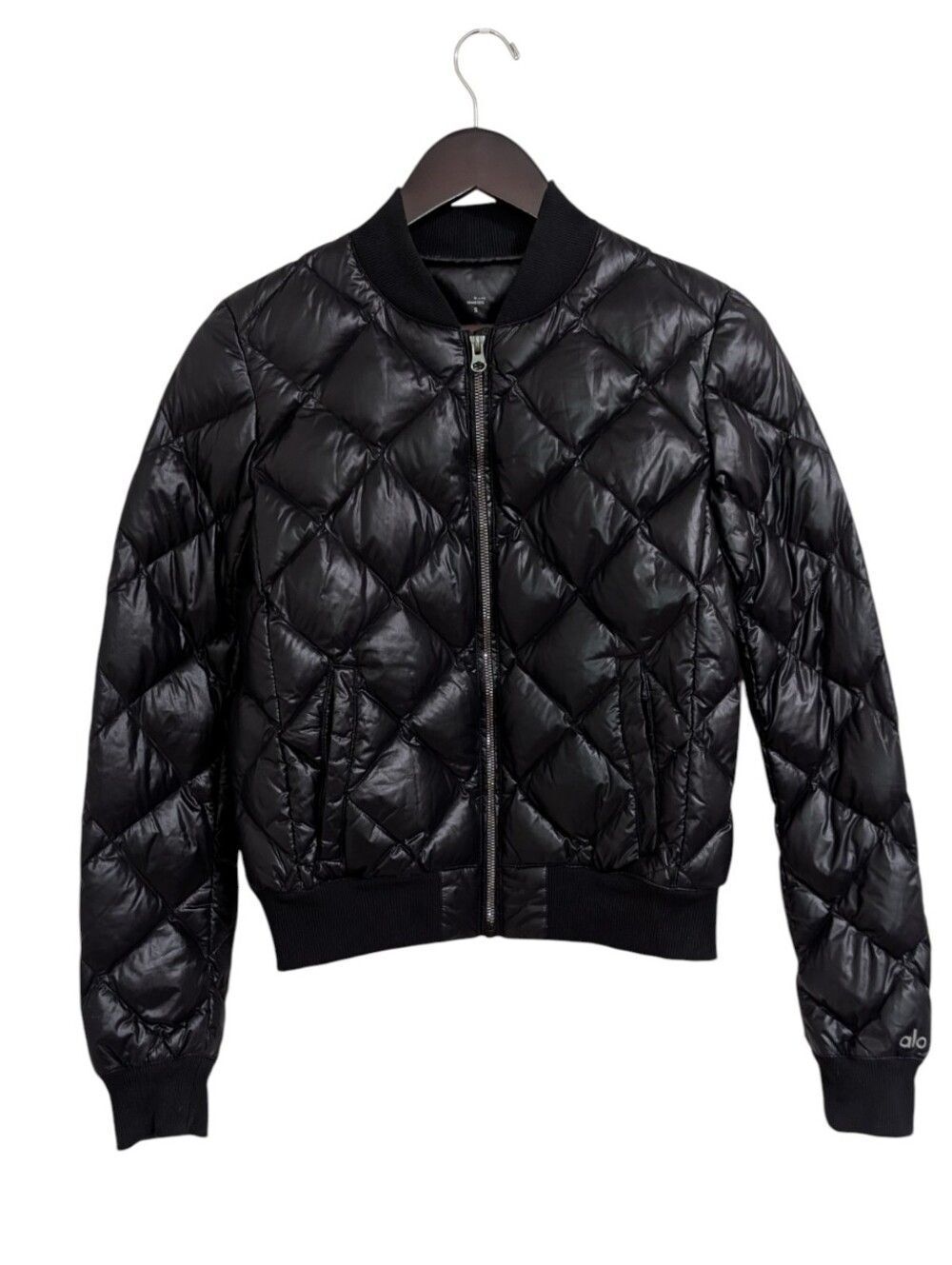Alo Yoga Idol Down-Filled Diamond Quilted Bomber Jacket - Black - Size S
